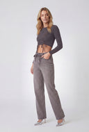 Glam Studded Belted Straight-Leg Jeans