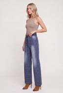 Glam Studded Belted Straight-Leg Jeans