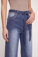 Glam Studded Belted Straight-Leg Jeans