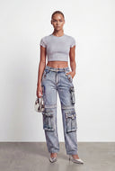Vivian Mid Rise Cargo Straight-Leg Jeans