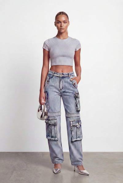 Vivian Mid Rise Cargo Straight-Leg Jeans