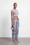 Vivian Mid Rise Cargo Straight-Leg Jeans