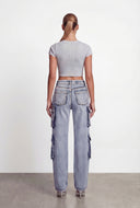 Vivian Mid Rise Cargo Straight-Leg Jeans