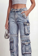 Vivian Mid Rise Cargo Straight-Leg Jeans