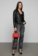 Acid Wash Wide Leg High Rise Cargo Jeans