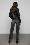 Acid Wash Wide Leg High Rise Cargo Jeans