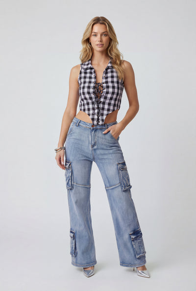 Miranda Tassel Cargo Wide-Leg Jeans