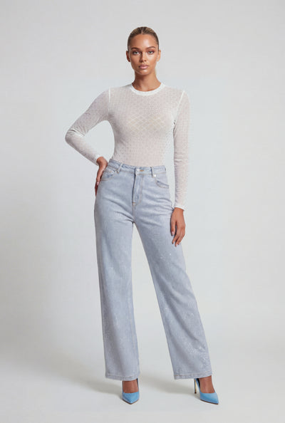 Glam Studded Wide-Leg Jeans