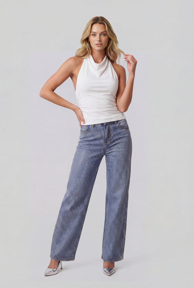 Glam Studded Wide-Leg Jeans