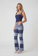 Frayed Two Tone Flare Jeans