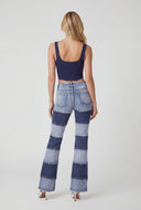 Frayed Two Tone Flare Jeans