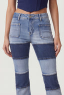 Frayed Two Tone Flare Jeans