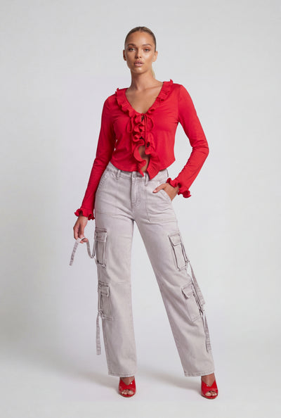Straight-Leg Pull Tab Cargo Jeans