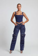 Sylvia Mid Rise Straight Leg Cargo Jeans