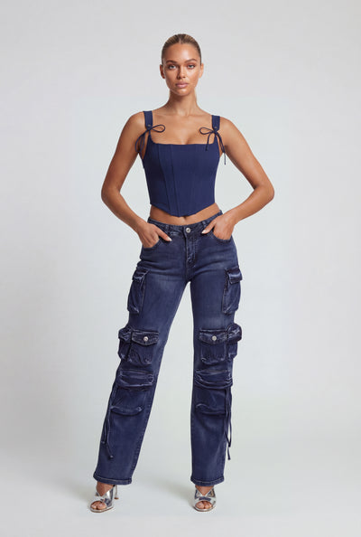 Sylvia Mid Rise Straight Leg Cargo Jeans