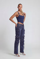 Sylvia Mid Rise Straight Leg Cargo Jeans