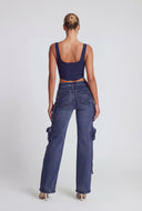 Sylvia Mid Rise Straight Leg Cargo Jeans