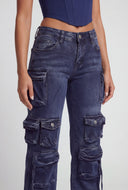 Sylvia Mid Rise Straight Leg Cargo Jeans
