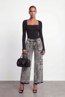 Utility Raw Hem Wide Leg Jeans