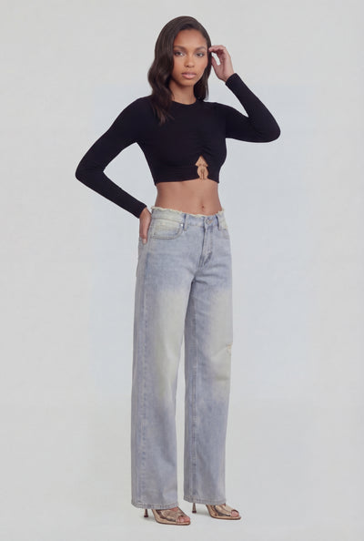 Frayed Waist Wide-Leg Jeans