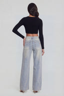 Frayed Waist Wide-Leg Jeans