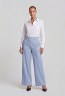 Chambray Pintuck Wide-Leg Pants