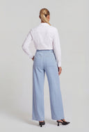 Chambray Pintuck Wide-Leg Pants