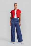 Chambray Pintuck Wide-Leg Pants