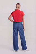 Chambray Pintuck Wide-Leg Pants