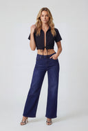 Whiskered Wide-Leg High Waist Jeans