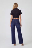 Whiskered Wide-Leg High Waist Jeans