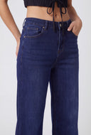 Whiskered Wide-Leg High Waist Jeans