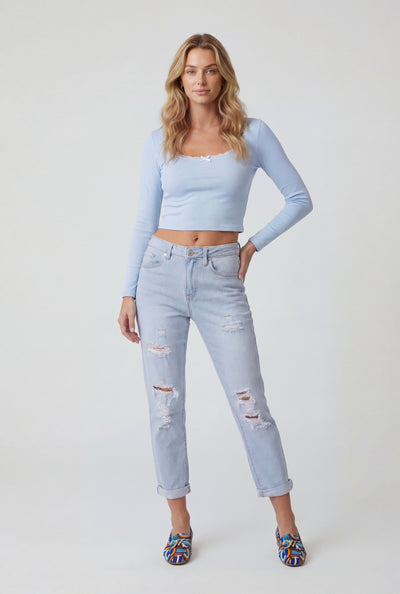 Leila Distressed Rolled Cuff Ankle Jeans