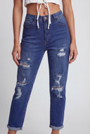 Leila Distressed Rolled Cuff Ankle Jeans
