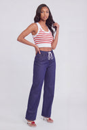 Drawstring Straight-Leg Jeans