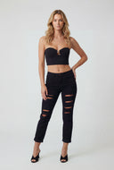 Destroyed Mid-Rise Slim Straight Jeans