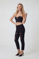 Destroyed Mid-Rise Slim Straight Jeans