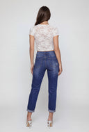 Destroyed Mid-Rise Slim Straight Jeans