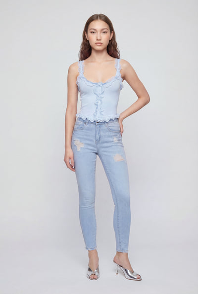 High Waist Distressed Skinny Ankle Jeans