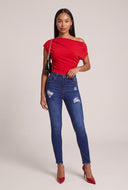 High Waist Distressed Skinny Ankle Jeans