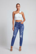 Distressed Slim-Leg Ankle Jeans