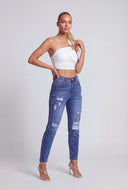 Distressed Slim-Leg Ankle Jeans