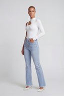 Eco Denim Frayed Hem Mid Rise Flared Jeans