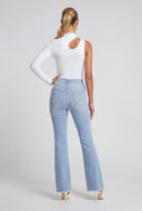 Eco Denim Frayed Hem Mid Rise Flared Jeans