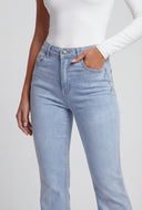 Eco Denim Frayed Hem Mid Rise Flared Jeans