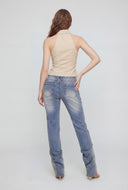 Amber Frayed Waist Stacked Bootcut Jeans