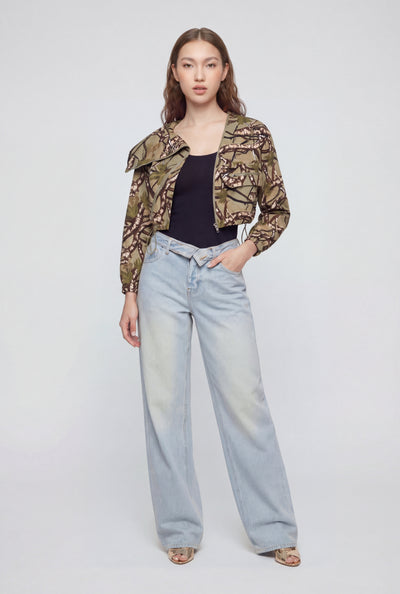 Open Fold Over Waist Wide-Leg Jeans