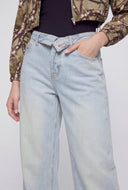 Open Fold Over Waist Wide-Leg Jeans