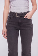 Belted Mid Rise Bootcut Denim Jeans