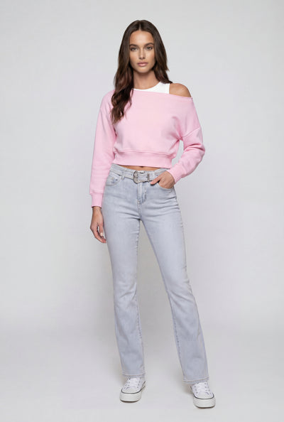Belted Mid Rise Bootcut Denim Jeans
